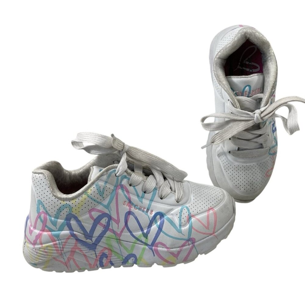 Skechers Sneakers Girls 11 White Athletic Shoes Graffiti Hearts James Goldcrown